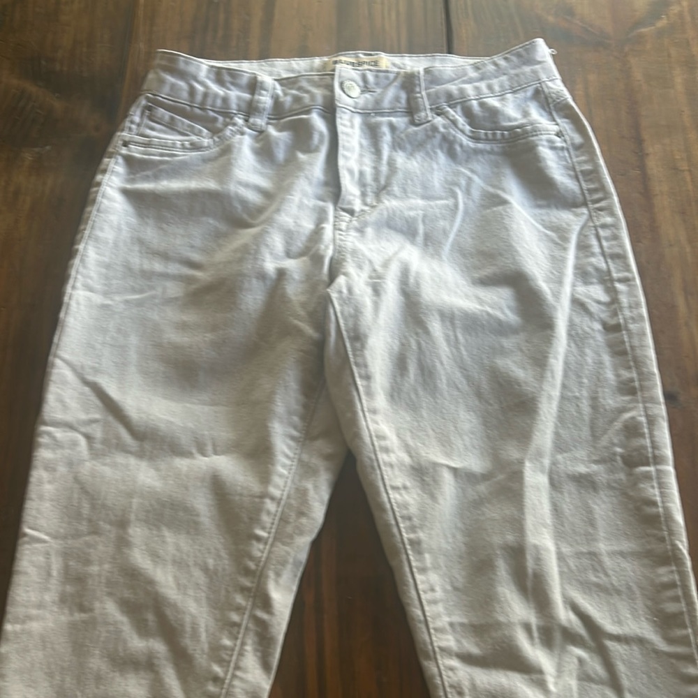Blue Spice soft khaki colored skinny jeans.